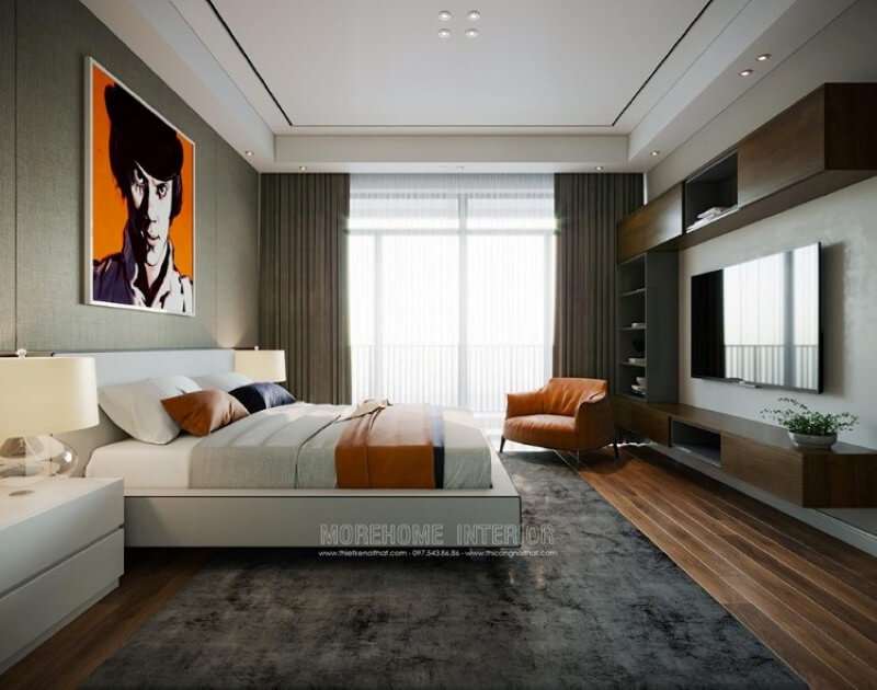 Sắp xếp nội thất phòng ngủ hiện đại, đẹp sang trọng dành cho chủ nhân yêu thích sự trẻ trung năng động. Thiết kế chung cư
