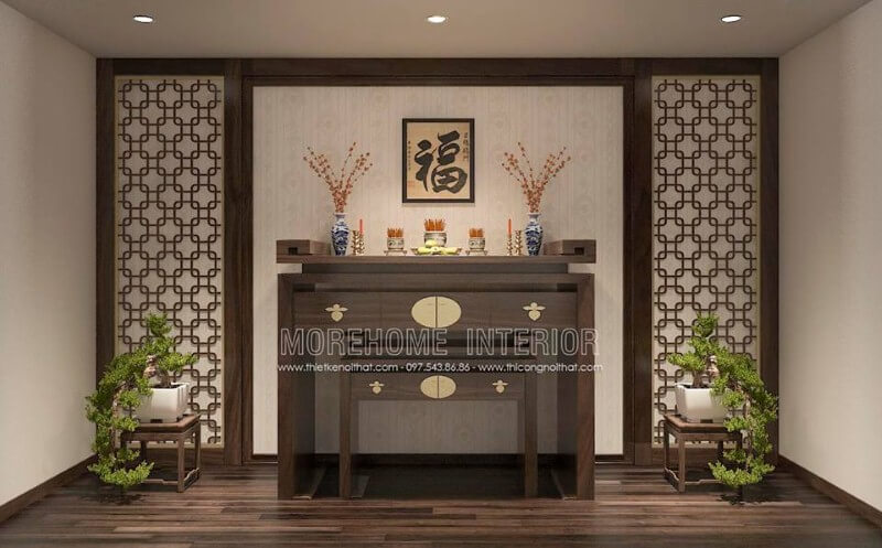 Tủ thờ gỗ tự nhiên cao cấp đẹp, sang trọng cho phòng thờ. Thiết kế chung cư